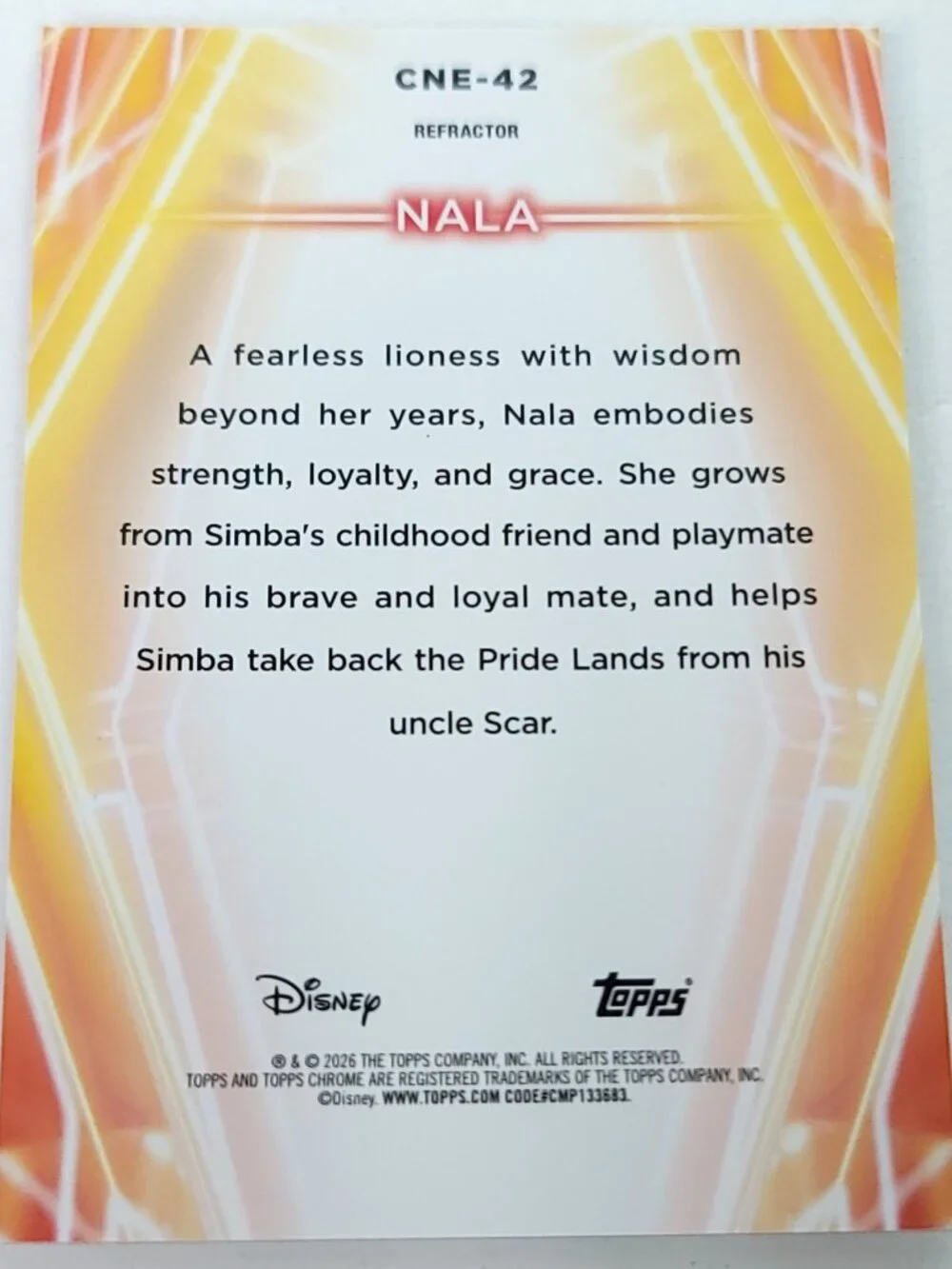 Nala Topps 2026 Disney Neon Holo Chrome Refractor Limited 071/199 CNE